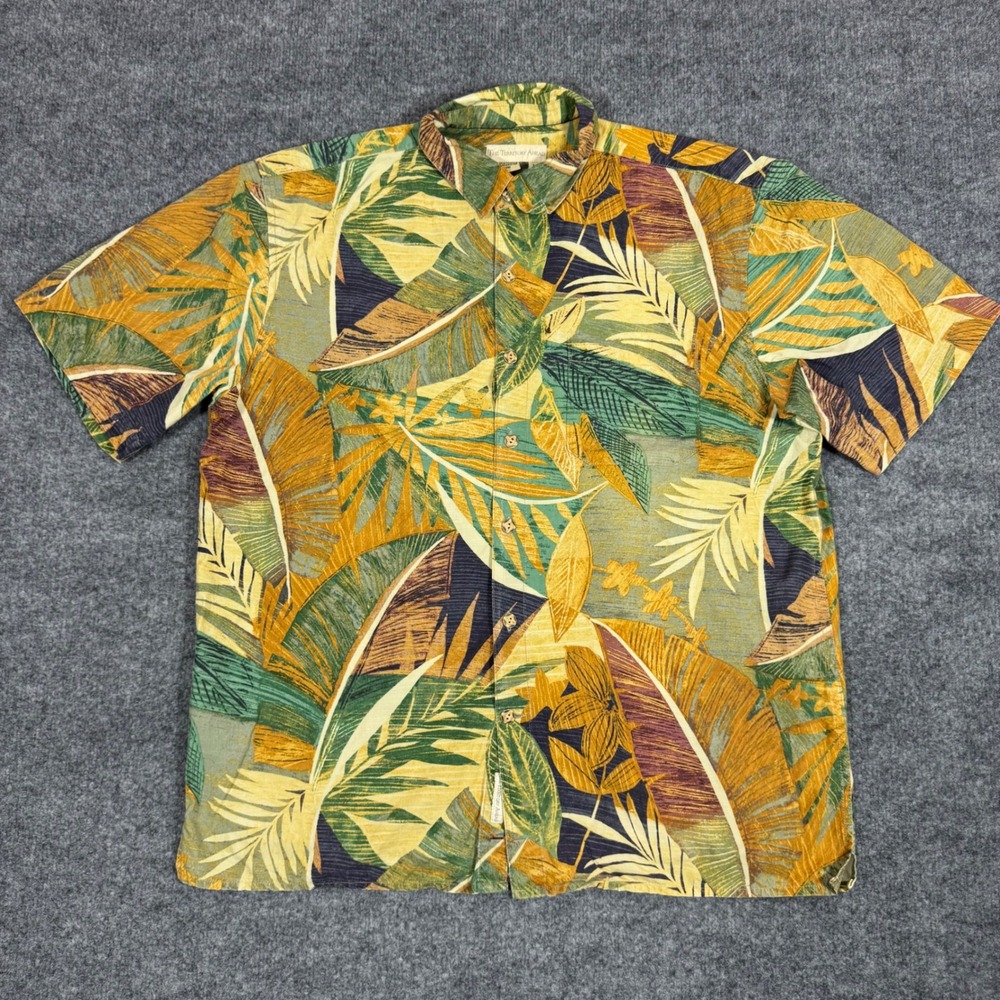 The Territory Ahead Short Sleeve Tropical Palm Leaf Mens Large Green Cotton EUC